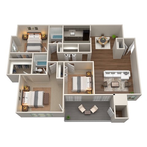 3 Bed 2 Bath Floor Plan | 1,318 Sq. Ft. at The Annaline in Nashville, TN 37217